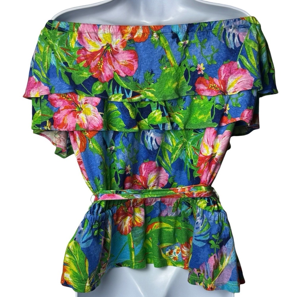 Lauren Ralph Lauren Floral Jersey Knit Off The Shoulder Blouse Resort Travel‎ M - Picture 5 of 11